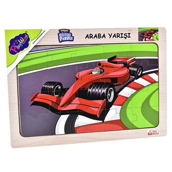 PlayWood 20 Parça Süper Hızlı Yarış Arabası Ahşap Eğitici Puzzle